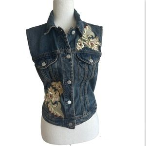 Vintage designer denim VEST EMMANUEL SCHIVILI ITALY with gold embroidery size M
